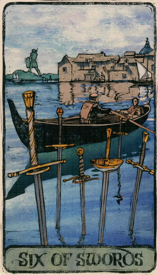 Six of Swords card from the Game Of Thrones Tarot deck