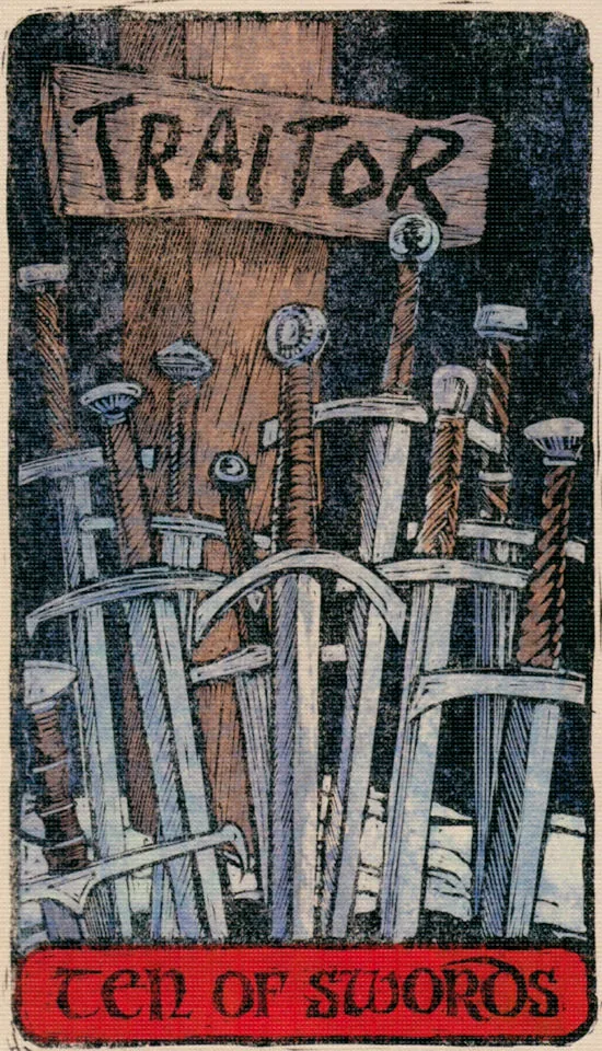 Ten of Swords card from the Game Of Thrones Tarot deck