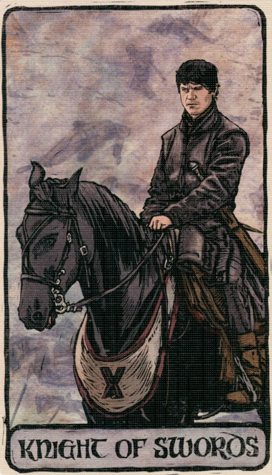 Knight of Swords card from the Game Of Thrones Tarot deck
