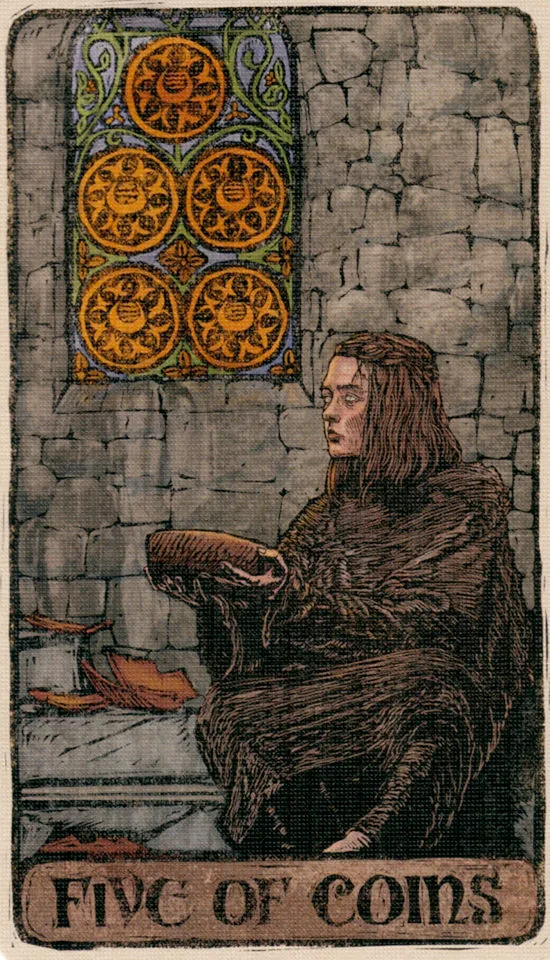 Five of Coins — Game Of Thrones Tarot card Five of Coins card from the Game Of Thrones Tarot deck
