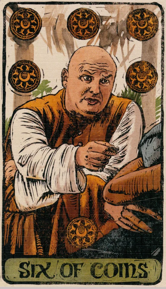 Six of Coins — Game Of Thrones Tarot card Six of Coins card from the Game Of Thrones Tarot deck