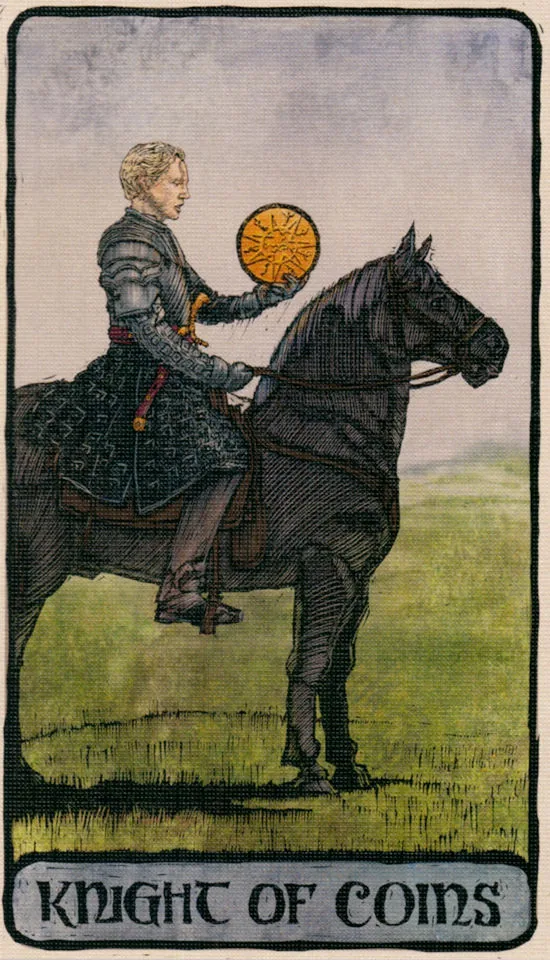 Knight of Coins card from the Game Of Thrones Tarot deck