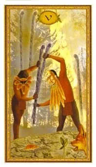 Five of Wands card from the Gendron Tarot deck
