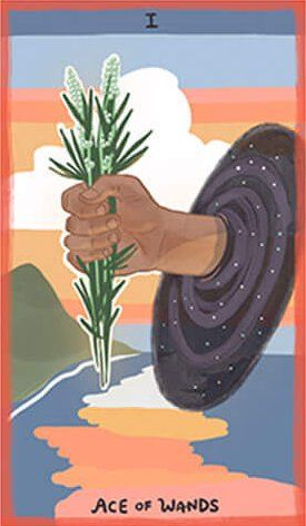 Ace of Wands card from The Gentle Tarot deck by Mariza Aparicio-Tovar