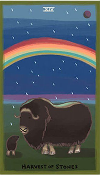 Harvest of Stones card from The Gentle Tarot deck by Mariza Ryce Aparicio-Tovar