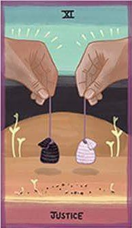 Justice card from The Gentle Tarot deck by Mariza Aparicio-Tovar