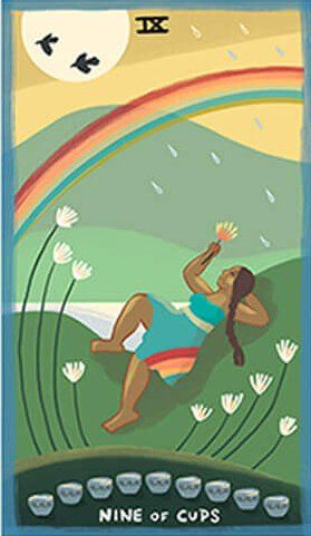 Nine of Cups card from The Gentle Tarot deck by Mariza Aparicio-Tovar