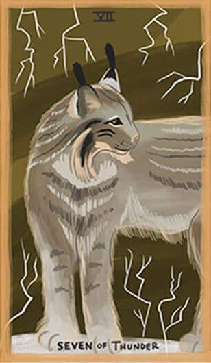 Seven of Thunder card from The Gentle Tarot deck by Mariza Aparicio-Tovar