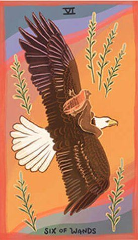 Six of Wands card from The Gentle Tarot deck by Mariza Aparicio-Tovar