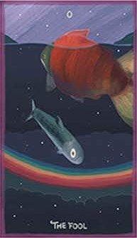 The Fool card from The Gentle Tarot deck by Mariza Aparicio-Tovar