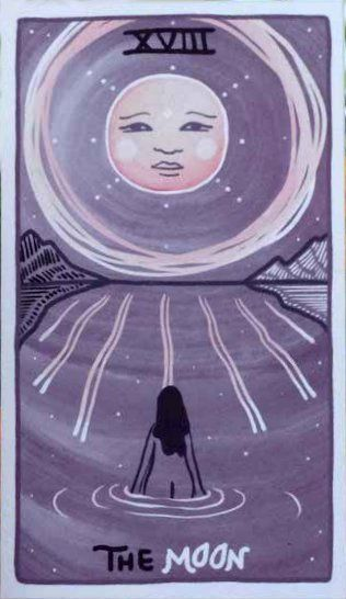 The Moon card from The Gentle Tarot deck by Mariza Ryce Aparicio-Tovar