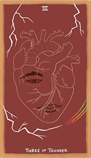 Three of Thunder card from The Gentle Tarot deck by Mariza Aparicio-Tovar