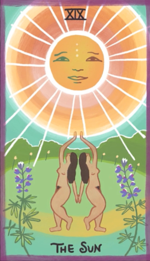 The Sun card from The Gentle Tarot deck by Mariza Ryce Aparicio-Tovar