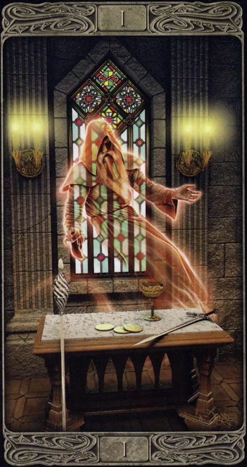 The Magician card from the Ghost Tarot deck