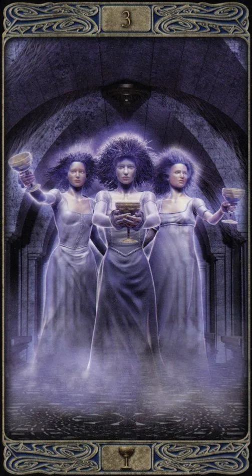 3 of Cups card from the Ghost Tarot deck