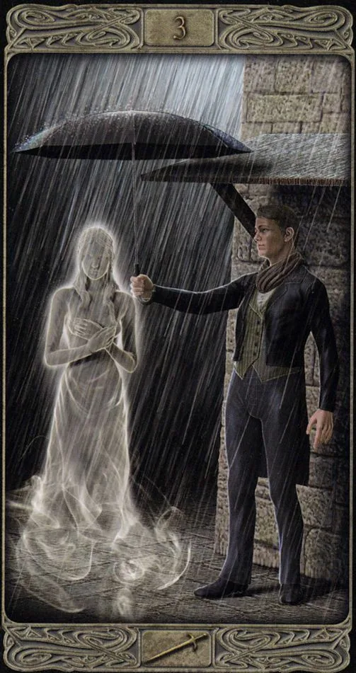 3 of Swords card from the Ghost Tarot deck