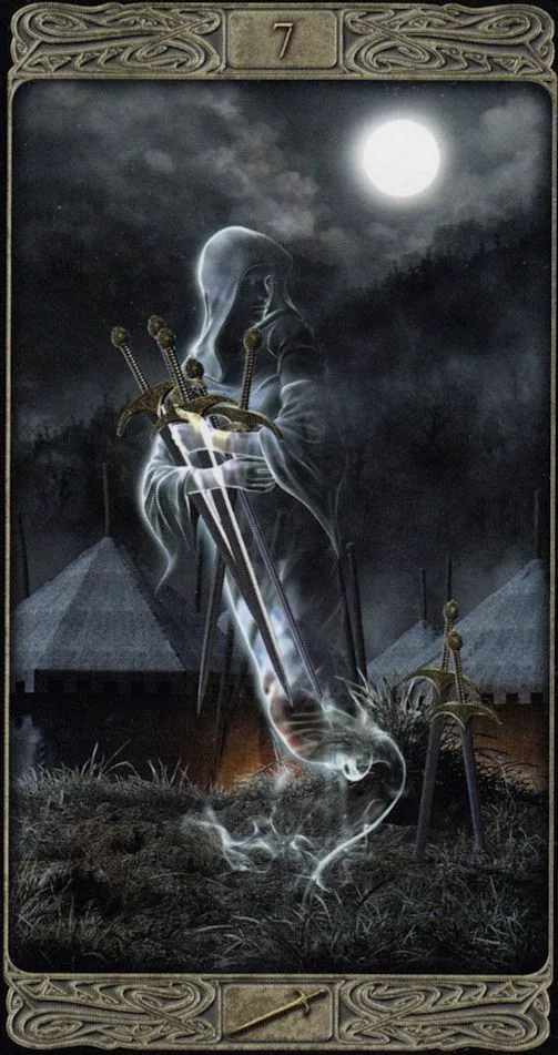 7 of Swords card from the Ghost Tarot deck