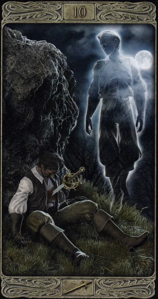 10 of Swords card from the Ghost Tarot deck