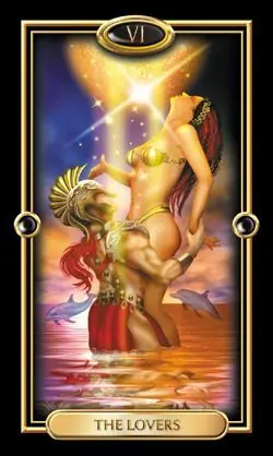 The Lovers card from the Gilded Tarot deck