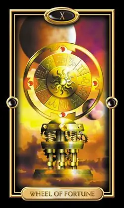 The Gilded Tarot Review 4 Wheel of Fortune card from the Gilded Tarot deck