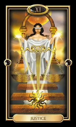 Justice card from the Gilded Tarot deck