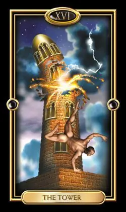 The Tower card from the Gilded Tarot deck