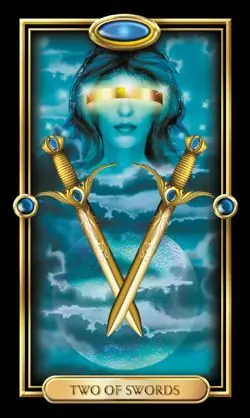 2 of Swords card from the Gilded Tarot deck