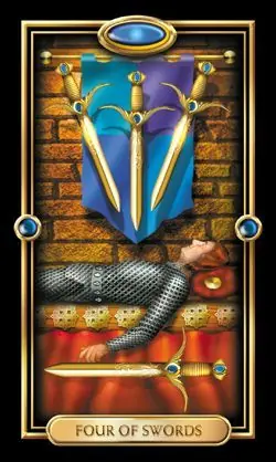 4 of Swords card from the Gilded Tarot deck