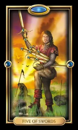 5 of Swords card from the Gilded Tarot deck