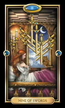 9 of Swords card from the Gilded Tarot deck