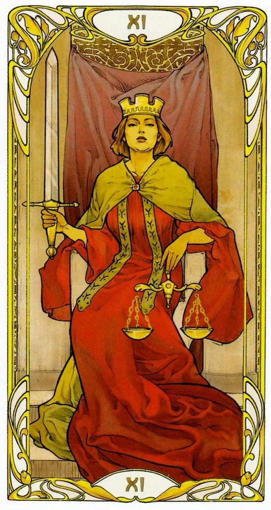 Justice card from the Golden Art Nouveau Tarot deck