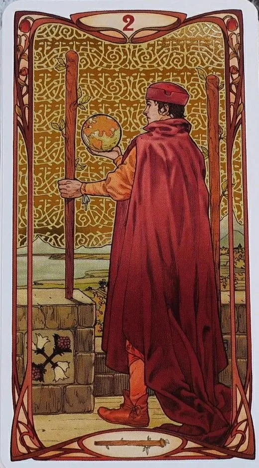 Two of Wands - Golden Art Nouveau Tarot - Tarot Deck by Giulia F. Massaglia