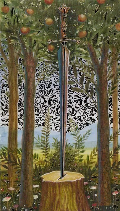 Ace of Swords card from the Golden Botticelli Tarot