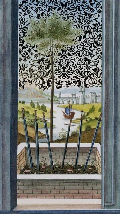 Four of Swords card from the Golden Botticelli Tarot