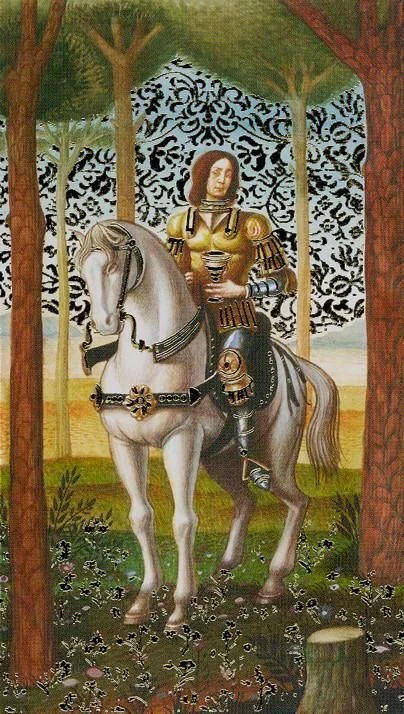 Knight of Cups card from the Golden Botticelli Tarot