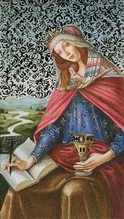 Queen of Cups card from the Golden Botticelli Tarot