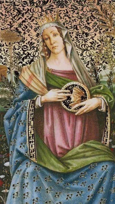 Queen of Pentacles card from the Golden Botticelli Tarot