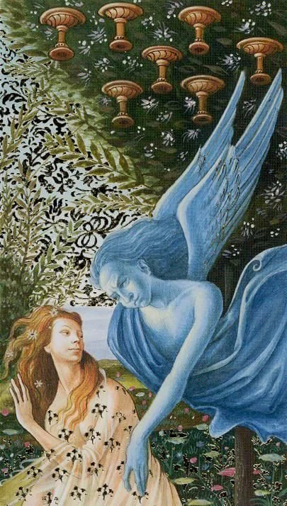 Seven of Cups card from the Golden Botticelli Tarot