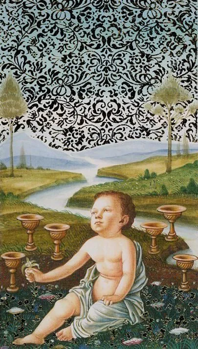 Six of Cups card from the Golden Botticelli Tarot