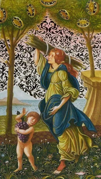 Six of Pentacles card from the Golden Botticelli Tarot