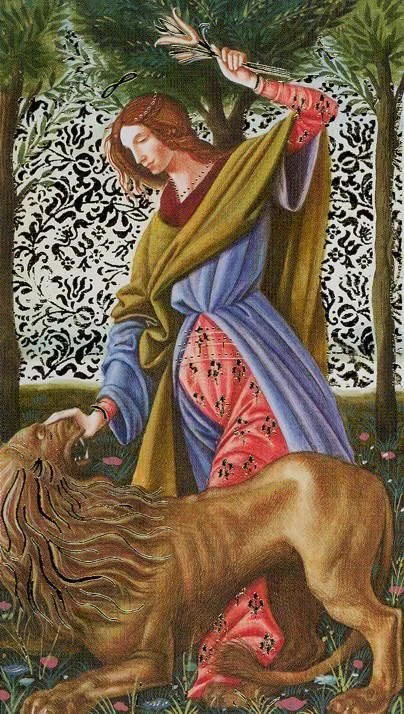 Strength card from the Golden Botticelli Tarot