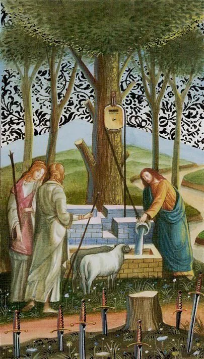 Ten of Swords card from the Golden Botticelli Tarot