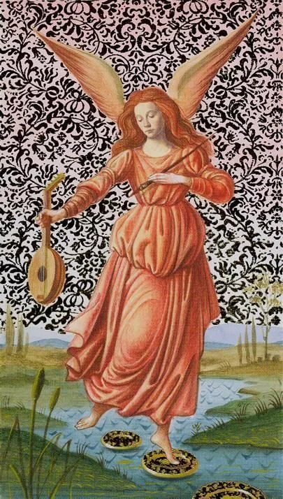 Three of Pentacles card from the Golden Botticelli Tarot