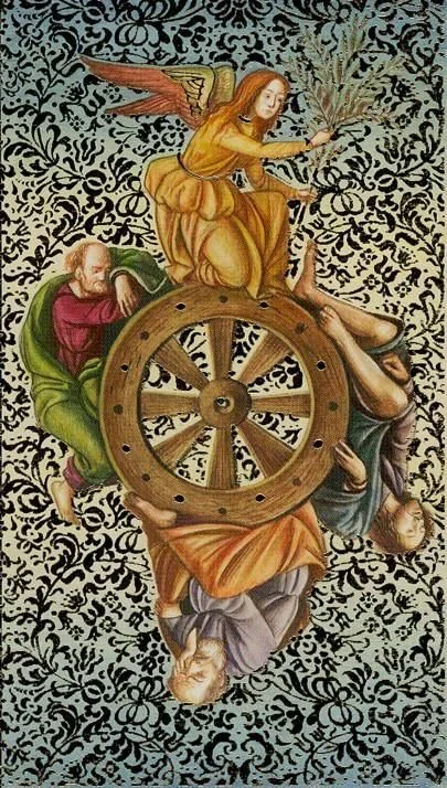 Wheel of Fortune card from the Golden Botticelli Tarot