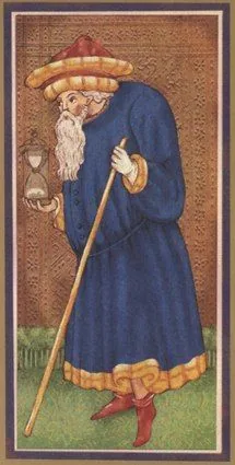 The Hermit card from the Golden Tarot deck