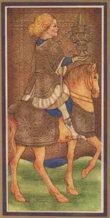 Knight of Cups card from the Golden Tarot deck