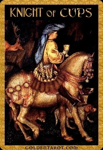 Knight of Cups card from Golden Tarot by Kat Black