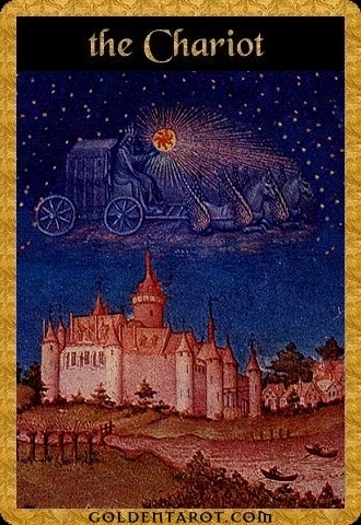 The Chariot card from Golden Tarot by Kat Black