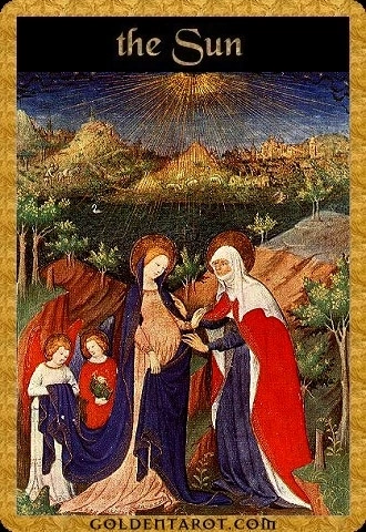 The Sun card from Golden Tarot by Kat Black