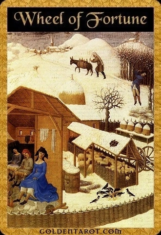 Wheel of Fortune card from Golden Tarot by Kat Black